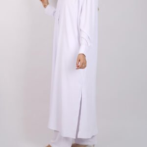 Ensemble tunique blanc froncée à col chemisier et pantalon large