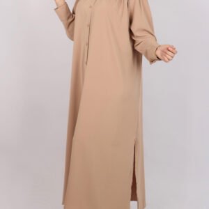 Ensemble tunique nude froncée à col chemisier et pantalon large